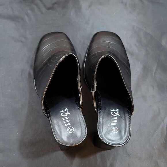 BRAND NEW ROUGE HELUIM SQUARE TOE HIGH HEEL CROC SKIN PRINT FAUX SLIM  MULE R3 - Picture 14 of 16